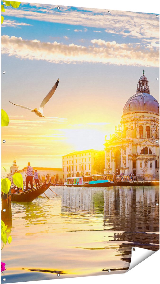 Gards Tuinposter Kanaal in Veneti� met Bloemen - 120x180 cm - Tuindoek - Tuindecoratie - Wanddecoratie buiten - Tuinschilderij Multikleur