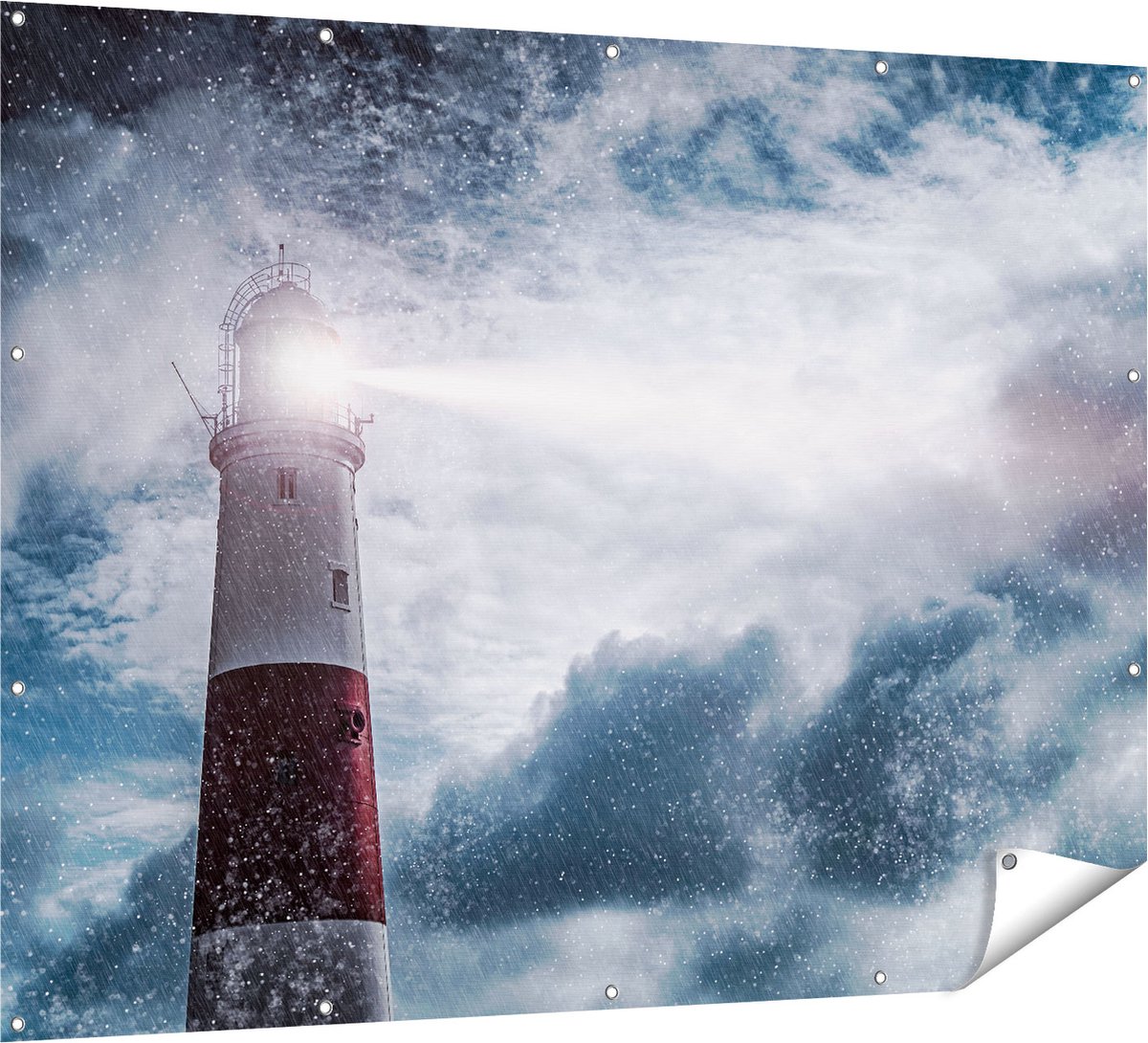 Gards Tuinposter Vuurtoren tijdens de Regen Storm - 160x120 cm - Tuindoek - Tuindecoratie - Wanddecoratie buiten - Tuinschilderij Multikleur