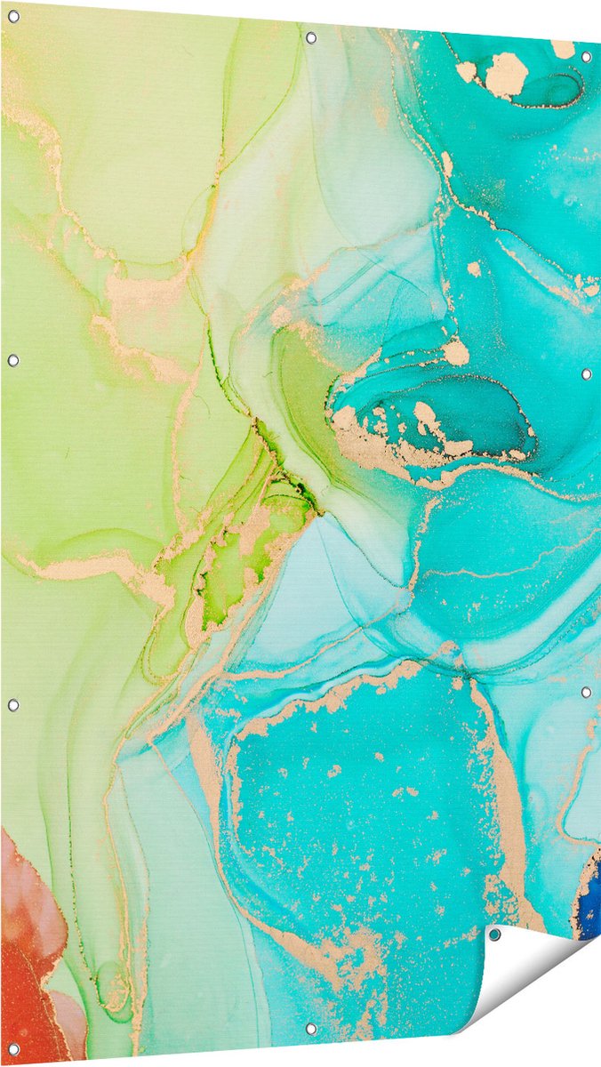 Gards Tuinposter Abstracte Kunst - Kleurrijke Marmer - 100x150 cm - Tuindoek - Tuindecoratie - Wanddecoratie buiten - Tuinschilderij Multikleur