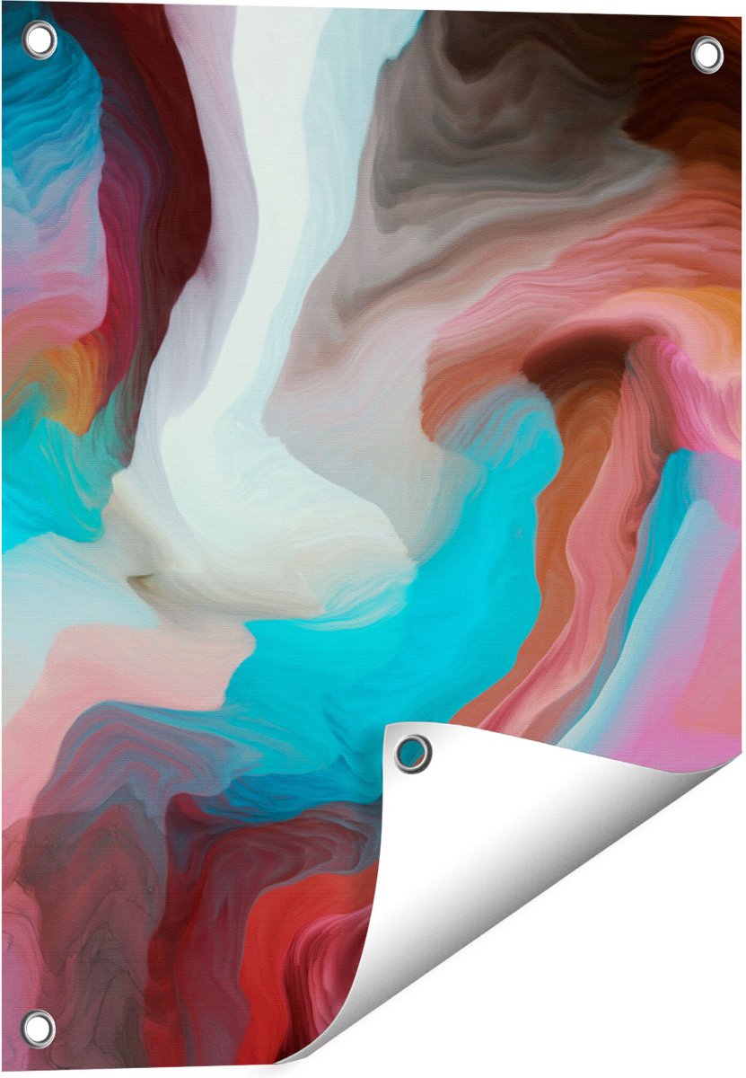 Gards Tuinposter Abstracte Kunst - Kleurrijke Golven - 40x50 cm - Tuindoek - Tuindecoratie - Wanddecoratie buiten - Tuinschilderij Multikleur