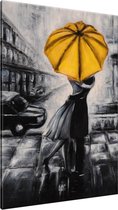 Schilderij - Liefde - Geel , Zwart , Grijs - 70x120cm 1Luik - GroepArt - Handgeschilderd Schilderij - Canvas Schilderij - Wanddecoratie - Woonkamer - Slaapkamer - Geschilderd Door Onze Kunstenaars 2000+Collectie Maatwerk Mogelijk