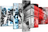 Glasschilderij Parijs, Steden - Blauw, Rood, Grijs - 170x100cm 5Luik - Foto Op Glas - Geen Acrylglas Schilderij - 6000+ Glasschilderijen Collectie - Wanddecoratie