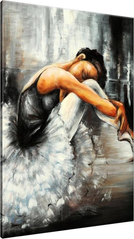 Schilderij handgeschilderd Ballet | Grijs , Zwart , Wit | 70x120cm 1Luik