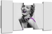 GroepArt - Canvas Schilderij - Marilyn Monroe - Grijs, Paars, Zwart - 150x80cm 5Luik- Groot Collectie Schilderijen Op Canvas En Wanddecoraties