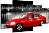 GroepArt - Schilderij -  Auto, BMW - Rood, Zwart, Grijs - 160x90cm 4Luik - Schilderij Op Canvas - Foto Op Canvas