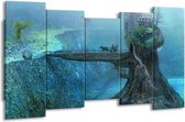 GroepArt - Canvas Schilderij - Landschap - Groen, Grijs - 150x80cm 5Luik- Groot Collectie Schilderijen Op Canvas En Wanddecoraties