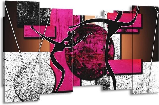 GroepArt - Canvas Schilderij - Abstract - Roze, Zwart, Wit - 150x80cm 5Luik- Groot Collectie Schilderijen Op Canvas En Wanddecoraties
