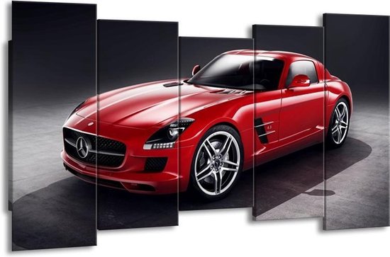GroepArt - Canvas Schilderij - Mercedes - Rood, Zwart - 150x80cm 5Luik- Groot Collectie Schilderijen Op Canvas En Wanddecoraties
