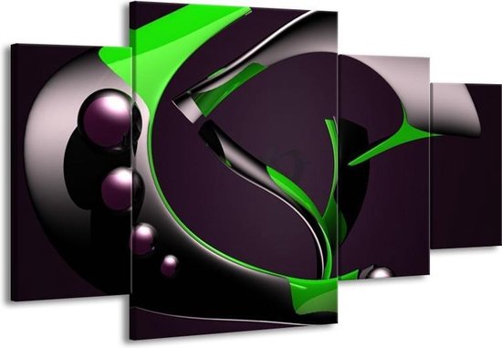 GroepArt - Schilderij -  Modern - Groen, Grijs, Zwart - 160x90cm 4Luik - Schilderij Op Canvas - Foto Op Canvas