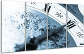 GroepArt - Glasschilderij - Klok, Keuken - Blauw, Grijs - 160x80cm 4Luik - Foto Op Glas - Geen Acrylglas Schilderij - 6000+ Glasschilderijen Collectie - Wanddecoratie