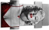 GroepArt - Schilderij - Marilyn Monroe - Grijs, Zwart, Rood - 120x65cm 5Luik - Foto Op Canvas - GroepArt 6000+ Schilderijen 0p Canvas Art Collectie - Wanddecoratie