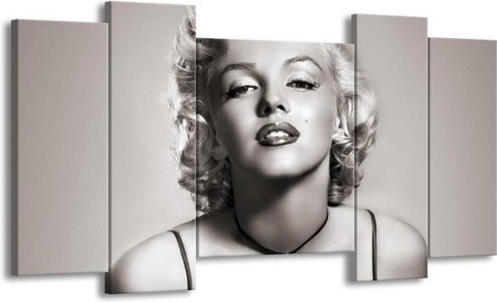 GroepArt - Schilderij - Marilyn Monroe - Grijs, Sepia - 120x65cm 5Luik - Foto Op Canvas - GroepArt 6000+ Schilderijen 0p Canvas Art Collectie - Wanddecoratie