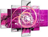Glasschilderij -  Modern - Roze, Paars, Grijs - 100x70cm 5Luik - Geen Acrylglas Schilderij - GroepArt 6000+ Glasschilderijen Collectie - Wanddecoratie- Foto Op Glas