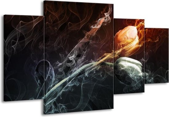 GroepArt - Schilderij -  Tulp - Grijs, Geel - 160x90cm 4Luik - Schilderij Op Canvas - Foto Op Canvas