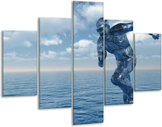 Glasschilderij -  Water - Wit, Blauw - 100x70cm 5Luik - Geen Acrylglas Schilderij - GroepArt 6000+ Glasschilderijen Collectie - Wanddecoratie- Foto Op Glas