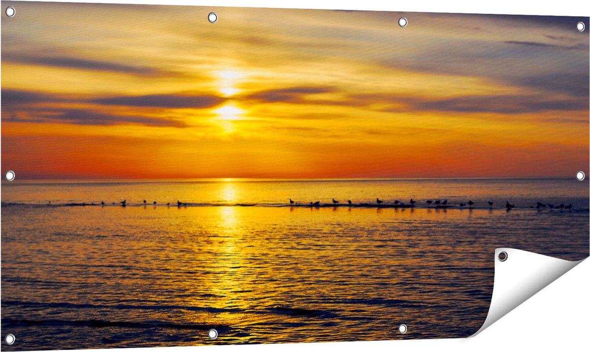 Gards Tuinposter Zonsondergang in de Zee - 120x60 cm - Tuindoek - Tuindecoratie - Wanddecoratie buiten - Tuinschilderij Multikleur