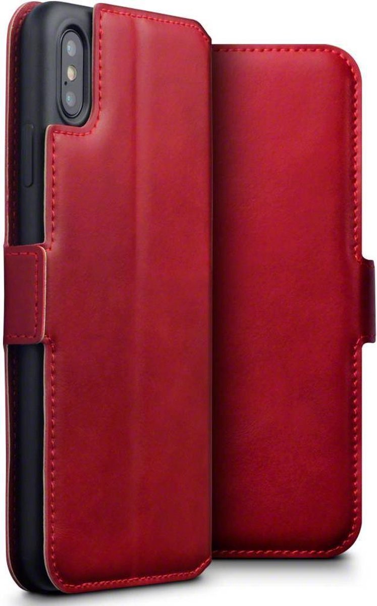Qubits - lederen slim folio wallet hoes - iPhone XS Max - rood