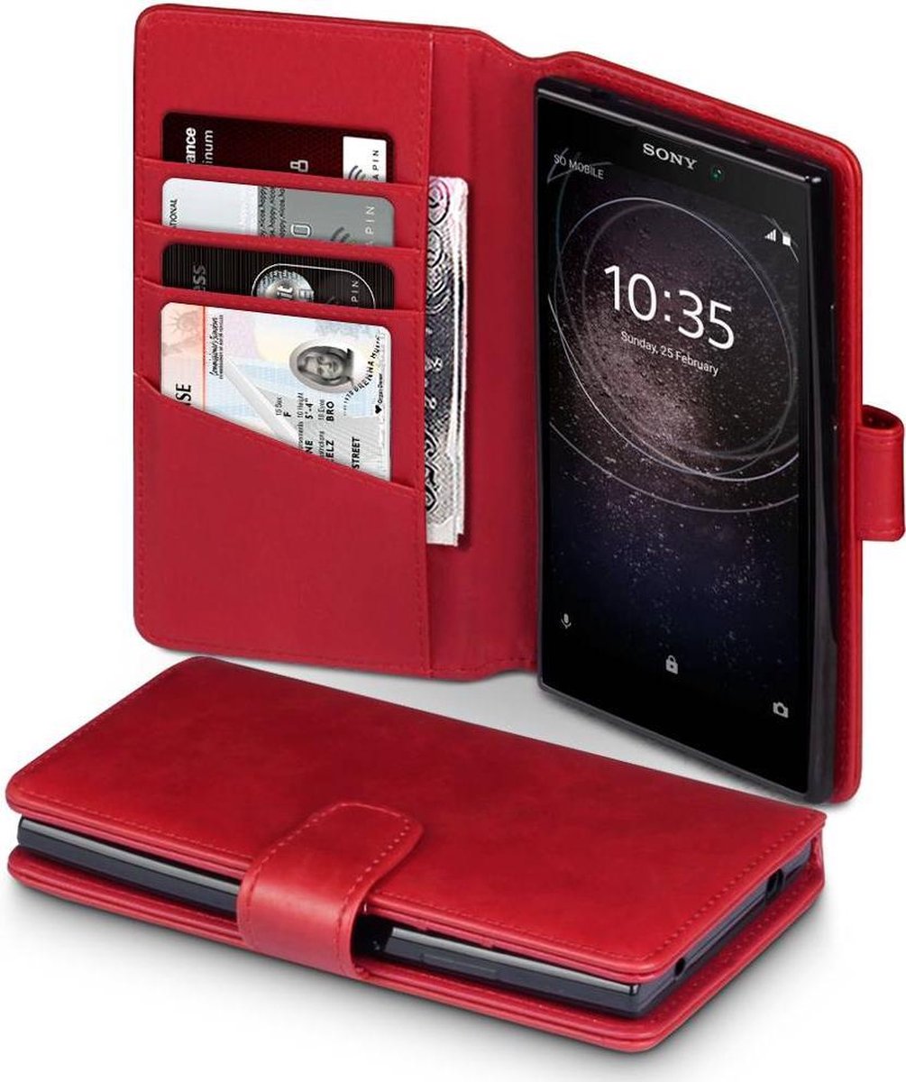 Qubits - luxe echt lederen wallet hoes - Sony Xperia L2 - rood