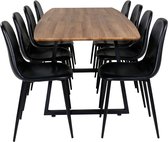 IncaNABL eethoek eetkamertafel uitschuifbare tafel lengte cm 160 / 200 el hout decor en 8 Polar eetkamerstal PU kunstleer zwart PU kunstleer.