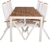 Bois tuinmeubelset tafel 90x205cm en 6 stoel Panama naturel, wit.