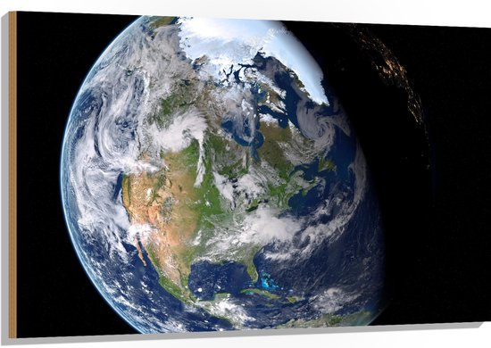 Hout - Licht en Donker op Aarde in het Heelal - 120x80 cm - 9 mm dik - Foto op Hout (Met Ophangsysteem)
