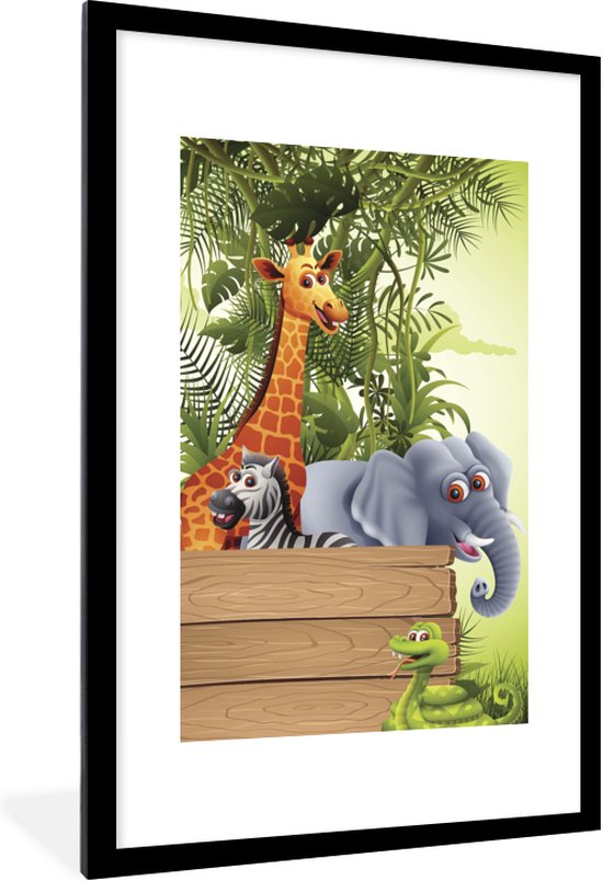 Fotolijst incl. Poster - Jungle dieren - Natuur - Planken - Kinderen - Giraffe - 80x120 cm - Posterlijst
