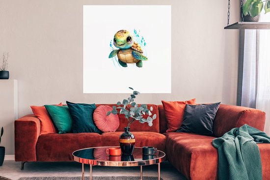 Poster Tortue - Aquarelle - Couleurs - Animaux - Filles - Garçons - 100x100 cm XXL