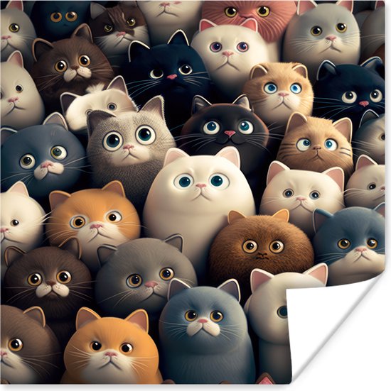 Poster Katten - Dieren - Poes - Design - Meiden - Jongens - 50x50 cm - Cadeau meisje 7 jaar