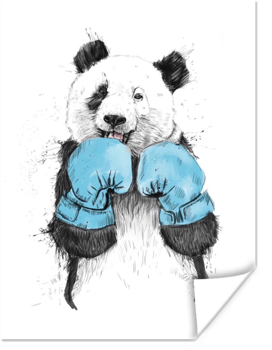 Poster Panda - Bokshandschoen - Blauw - 30x40 cm