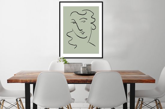Cadre photo avec affiche - Visage - Croquis - Vert - Abstrait - 60x80 cm - Cadre pour affiche