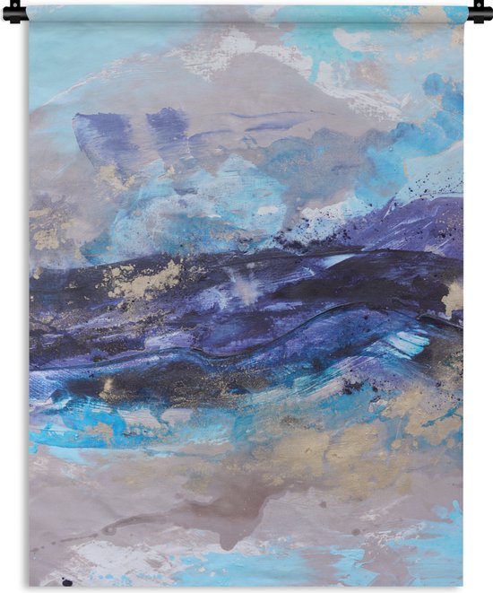 Wandkleed - Wanddoek - Abstract - Grijs - Blauw - Verf - 120x160 cm - Wandtapijt