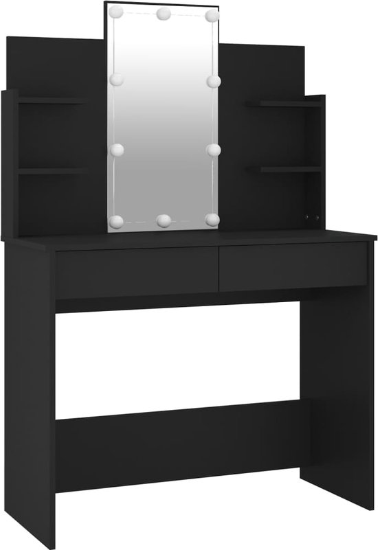 Kaptafel Met LED-Spiegel 135x80x40 Cm Mat Zwart Met Lades - Luxe Make-up Station