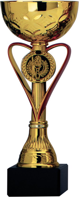 Trofee/prijs beker - goud - rood - hart - kunststof - 20 x 8 cm - sportprijs