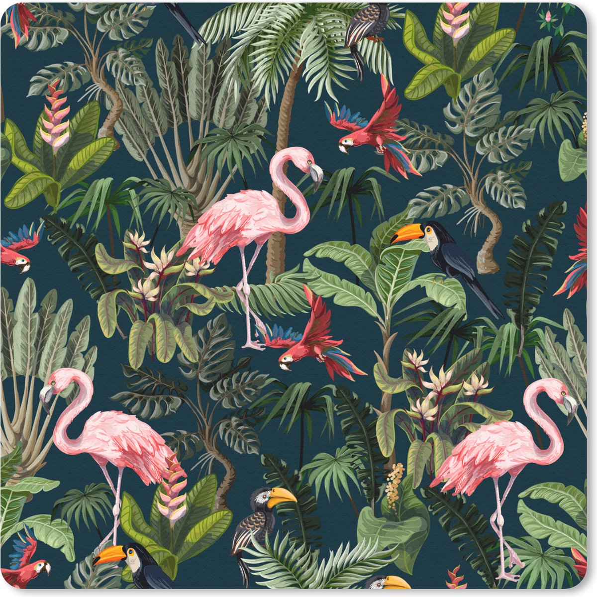 Muismat 30x30 cm - Mousepad Jungledieren - Patroon - Kinderen - Flamingo - Papegaai - Kids - Muismatten