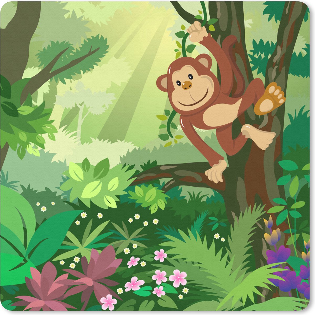 Muismat 30x30 cm - Mousepad Aap - Jungle - Jongens - Meisjes - Bloemen - Kids - Muismatten