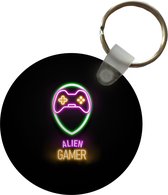 Sleutelhanger - Gaming - Quotes - Neon - Alien gamer - Controller - Plastic - Rond - Uitdeelcadeautjes