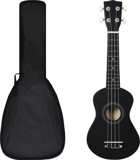 vidaXL - Ukuleleset - met - tas - voor - kinderen - sopraan - 21'' - zwart