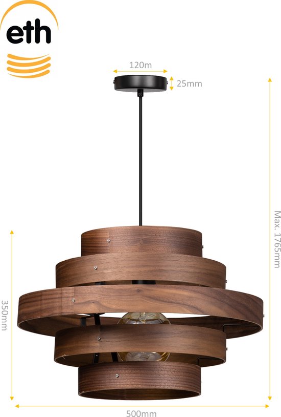 ETH Hanglamp - Plafondlamp Walnut hout - metaal