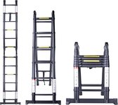 aluminium telescopische ladder, inklapbaar, uittrekbare ladder met stabilisator, hoogwaardige vouwladder en opvouwbare aluminium ladder, 3.8m