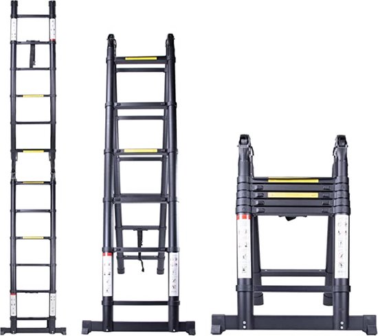 comfort Catastrofe Isoleren aluminium telescopische ladder, inklapbaar, uittrekbare ladder met  stabilisator,... | bol.com