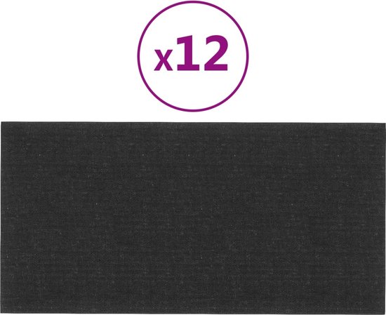 vidaXL - Wandpanelen - 12 - st - 0,54 - m² - 30x15 - cm - stof - zwart