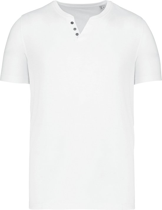 Heren t-shirt 'Henley' merk Kariban met fantasieknopen Wit - XL