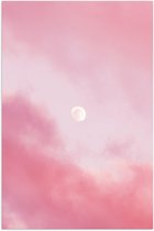 Poster (Mat) - Witte Volle Maan in Pastelroze Gekleurde Lucht - 60x90 cm Foto op Posterpapier met een Matte look