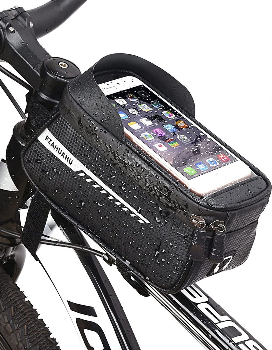 Fietstas | Frametas | Telefoonhouder | Waterdicht | Waterafstotend | Telefoonhouder | Universeel Mountainbike | Stadsfiets | Smartphone houder | Zwart