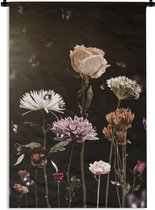 Wandkleed - Bloemen - Stilleven - Natuur - Pastel - Vlinders - Muurdoek - Katoen - Wandtapijt - Woonkamer - Wanddoek - 60x90 cm - Woondecoratie - Muurkleed - Tapestry - Muurdecoratie - Wandkleden