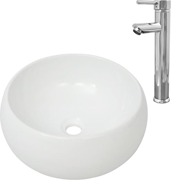 vidaXL Wastafel rond keramiek lichtgrijs