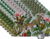 Placemat - Placemats kunststof - Jungle - Dieren - Meisjes - Kinderen - Jongens - Flamingo - Papegaai - 45x30 cm - 6 stuks - Hittebestendig - Anti-Slip - Onderlegger - Afneembaar