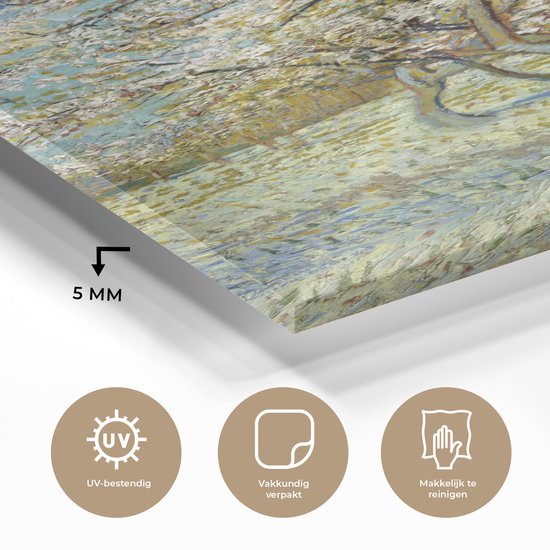 MuchoWow® Peinture sur verre 40x80 cm - Peinture acrylique sur verre - Pêcher en fleurs - Vincent van Gogh - Photo sur verre - Peintures