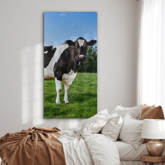 MuchoWow® Peinture sur verre 80x160 cm - Peinture sur verre acrylique - Vache - Zwart - Wit - Nederland - Photo sur verre - Peintures