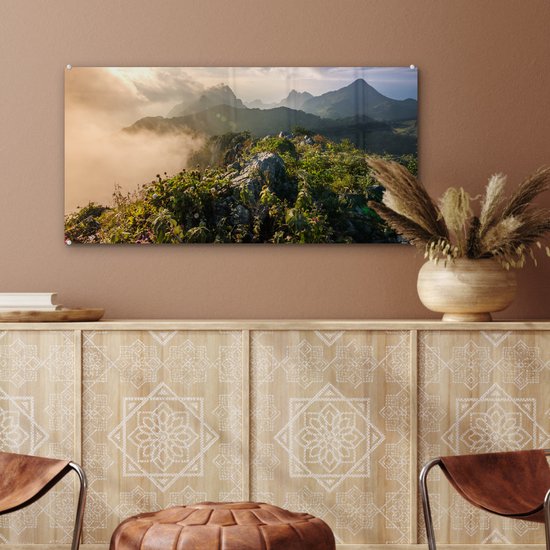 MuchoWow® Peinture sur verre - Berg dans la brume - 80x40 cm - Peintures sur verre acrylique - Photo sur Glas